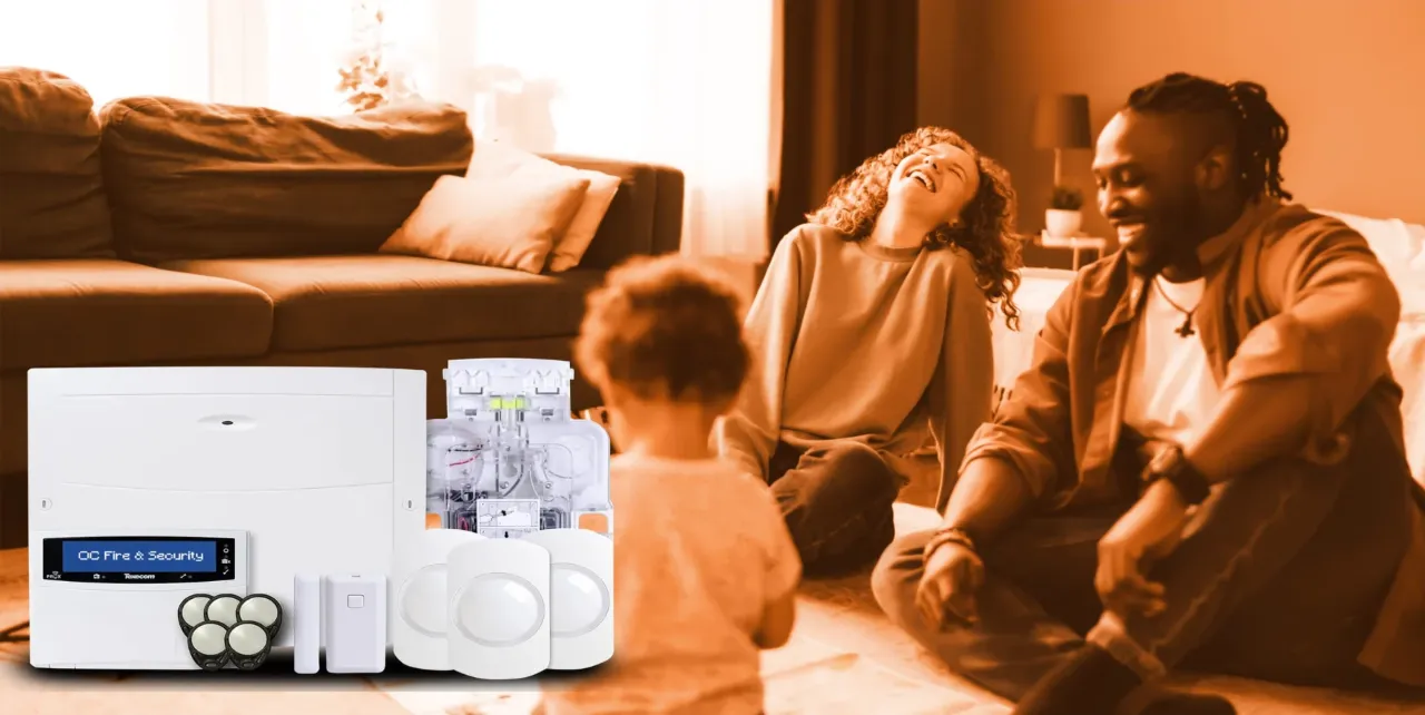 Family at home with an intruder alarm kit